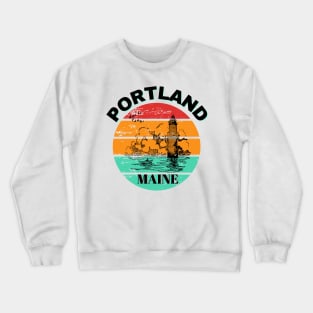 Portland Maine Lighthouse Retro Vintage Sunset Crewneck Sweatshirt